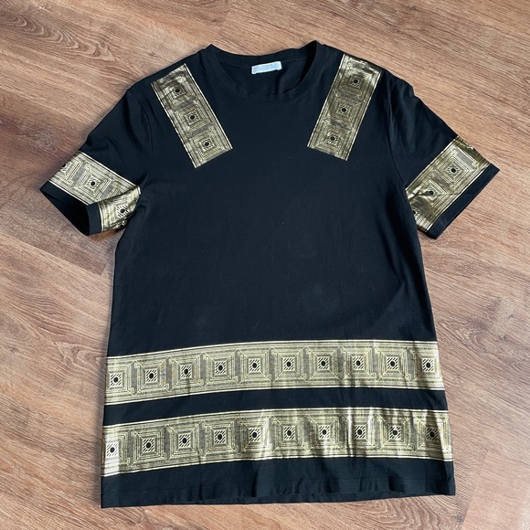 Versace Collection Mens Luxury Tee Shirt Medium Black Gold Geometric Spellout